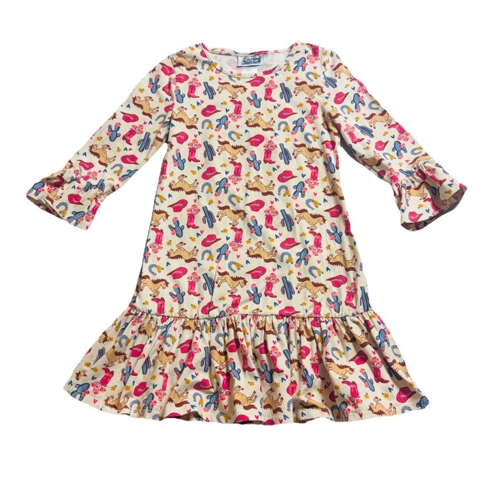 Counting Daisies Girl's Size 10 Dress Western Cowgirl Bell Sleeve Rodeo Horses